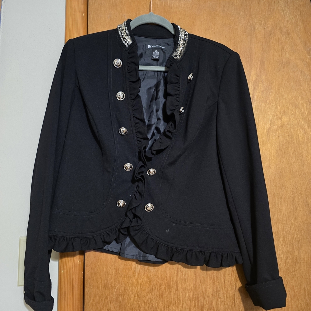 Short Black Women's Jacket With Ruffles